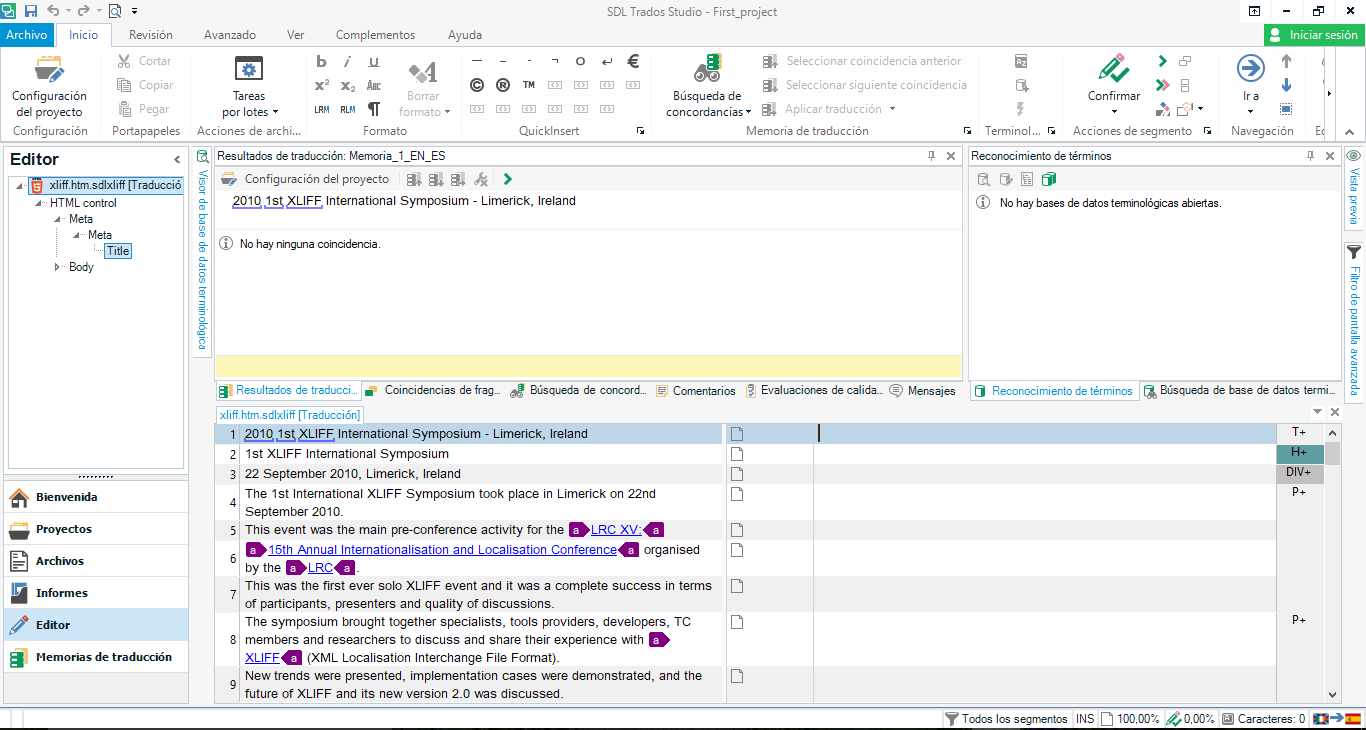 SDL interface in which there is a html file ready for translation