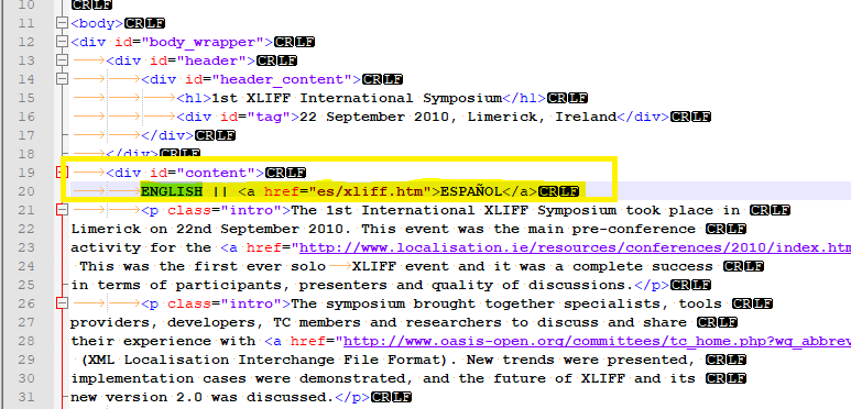 English html file with a link to a html file in Spanish