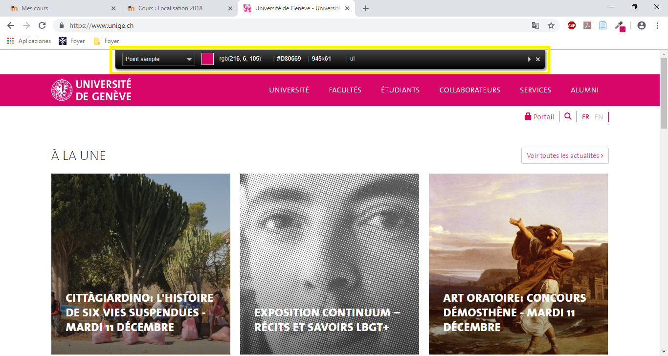 Web browser with the Colorzilla extension