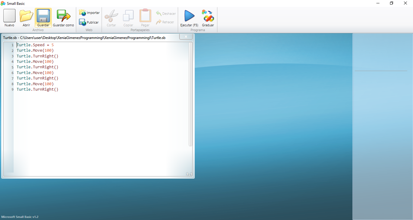 Microsoft SmallBasic interface showing the code for a graphic