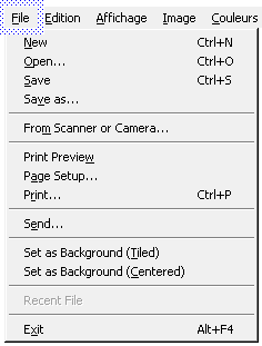 File menu in English