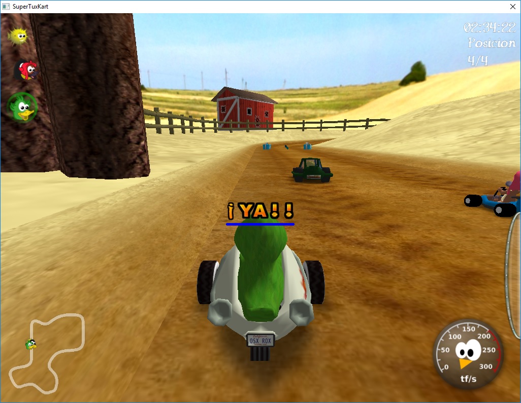 GameEasy screen of Super Tux Kart in Spanish, which reads “Ya” with two closing exclamation marks