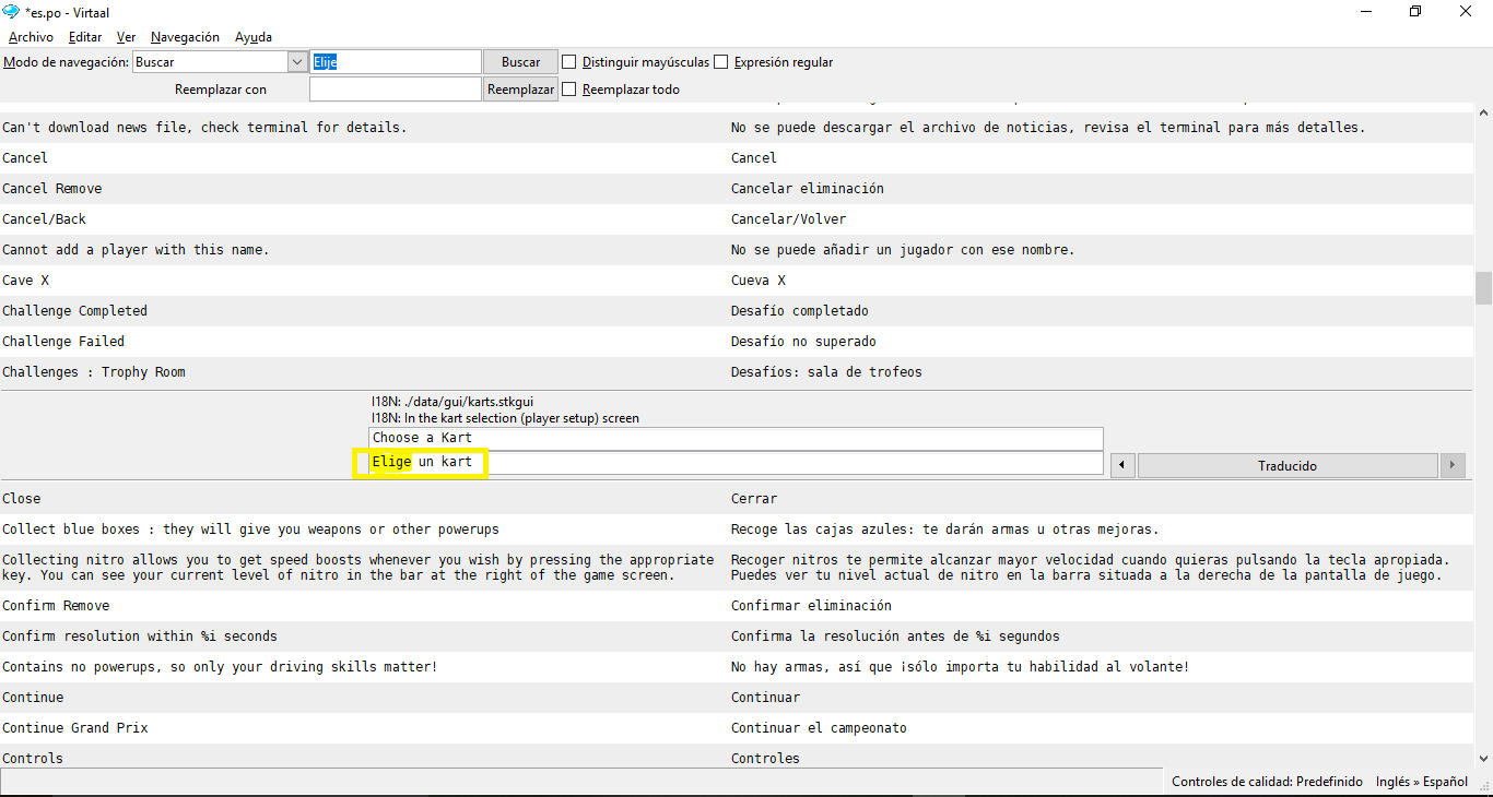 Virtaal interface with source and target translation units