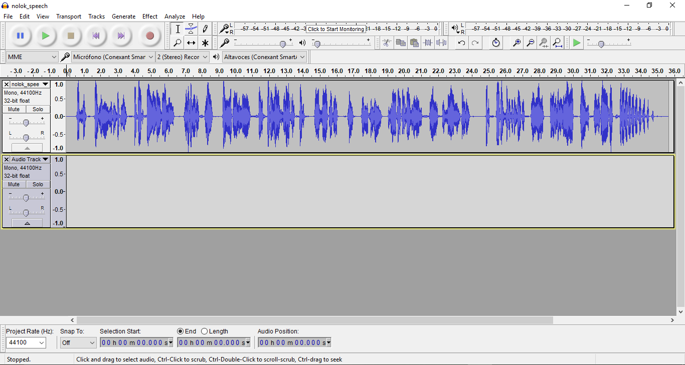 Audacity interface with two tracks